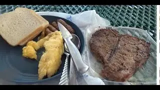T Bone Steak+Scramble Eggs+Sausage Links+Keto Toast+Storytime ASMR