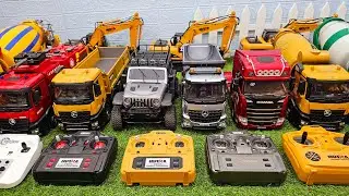 Rc mixer truck huina 1574 skala 1:14, rc dump truck huina 1536, truk trailer, excavator, truk molen