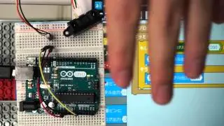 aiBlocks: 29 距離センサ(シャープPsD)で何かが近づいたらLEDを点灯する