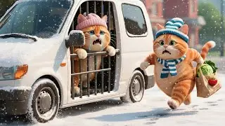Can Mama Cat save the kitten from the Animal Catcher? 🐾❄️ | Thrilling cat video Story
