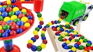 Marble Run Race ASMR ☆ HABA Slope, Dump Truck & Garbage Truck #20
