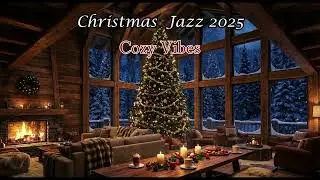 Cozy Winter Lodge 🌲 Snowy Forest View & Rustic Fireplace with Jazz Ambience