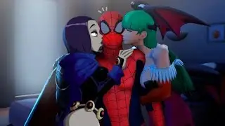 Spider-Man Kissed Cheek by Raven and Morrigan Aensland @Kodacollier-id5bd @russellpullen4770 ❤️💜