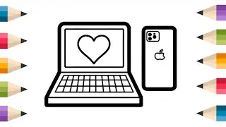 How to Draw Laptop and Mobile Drawing and Coloring | Telephone Drawing Easy | Easy Drawing 🎨🎨☺️