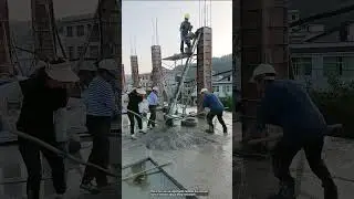 Column Concreting Process Using a Lifting Mechanism 🚧🏗️ #shortsfeed #shorts #column #concrete