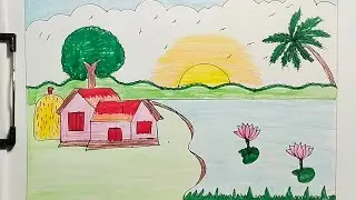 How To Draw A beautiful  scenery drawing 