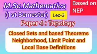 Closed Sets based Theorems, Neighborhood, Limit Point, Local Base at a point, First Countable Space