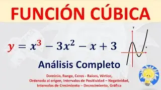 FUNCIÓN CÚBICA: Análisis Completo: Dominio, rango, ceros- raíces , Ordenada, intervalos de C+ y C-
