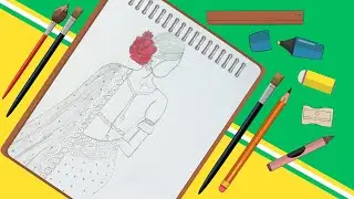 How to draw a girl (Backside) with Red flower || Easy drawig || QuietDrawing ||