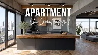 Chic Compact Industrial Apartment with graphite gray black steel and wood tones