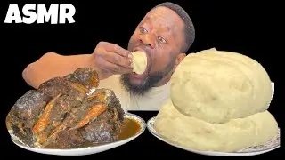 FUFU AND SPICY BITTER LEAF SOUP WITH TILAPIA FISH, PRAWN ANS DRY BONGA FISH