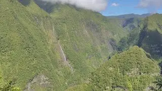 Wonderful Takamaka waterfalls viewpoint and the Bethleem chapel, Reunion island
