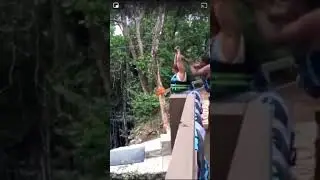 Fat lady falls off zip line