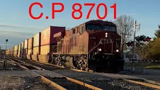 C.P Train 🚂 8701 With Huge Double Stack, Nice Horn Missanabie Dog Lake Ontario Canada 🇨🇦 