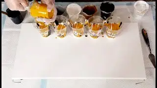 #797 Gorgeous Big Five Flip Cup Acrylic Pour In Yellows And Grey's