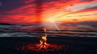 Chill Music & Relaxing Wave Sounds. Campfire By The Beach Live Wallpaper. Relaxation, Meditation.