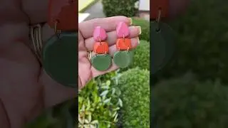 pink / orange / green polymer clay dangle earrings  #polymerclayearrings #polymerclayjewelry #diy