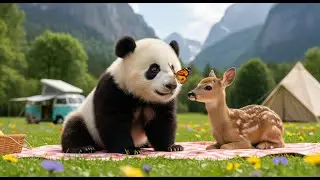 Panda Family Adventure 🐼🌲Picnic, Playtime & a Baby Deer Friend! 🦌