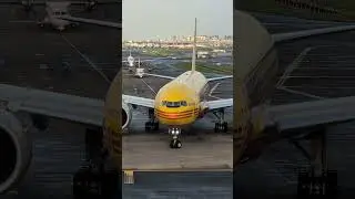 DHL B777F operated by Aerologic taking dramatic turn at Mumbai Airport| GE90 Plane spotting #Shorts