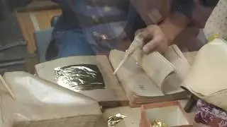 Gold leaf craftsman at Hazuka in Kanazawa, Japan