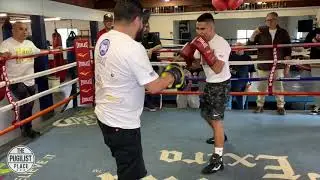 Manny Robles III works the speed mitts during his media day for his fight against Xu Can on Nov. 23