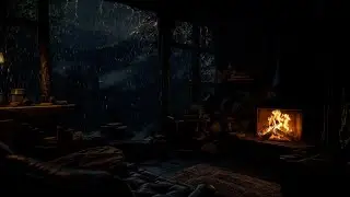 Cozy Cave Shelter from Heavy Rain & Thunder ⛈️ 24 Hours Fireplace Sounds for Deep Sleep 🔥