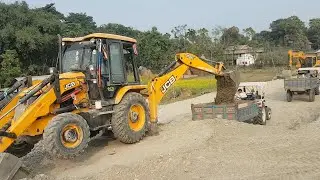 JCB Machine Amazing Work on Sandy Place - JCB Loading Gravel in Tractor - JCB Backhoe at Work