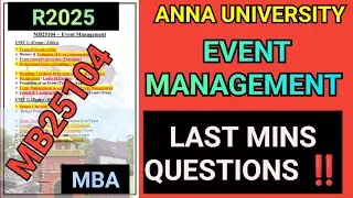 Event Management MBA Last Mins Questions| MB25104 Event Management| MBA Anna University| MB25104 |PG