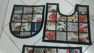 JOGO DE BANHEIRO COM RETALHOS DE TECIDOS/ BATHROOM SET WITH PATCHWORKS