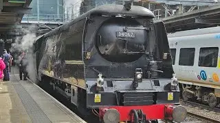 SR Light Pacific 4-6-2 No 34067 Tangmere at Leeds Station with The Waverley. 07/07/2024
