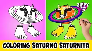 🎨✨ SATURNO SATURNITA &ndash; Brainrot Song Character Coloring | Funny Space Cow Cartoon | Zippy Fingers TV