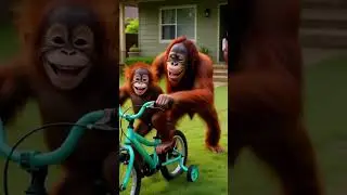 Baby Orangutan Steals a Kid's Bike &ndash; Epic Fail in Front of the House! 🐒🚲 #shorts