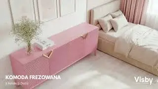 Komoda frezowana Visby DEMI LONG / kolor pudrowy r&oacute;ż