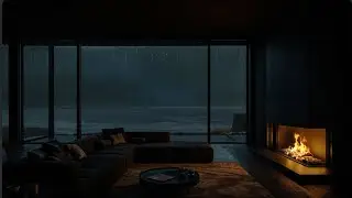 Thunderstorm by the Ocean 🌩 | Heavy Rain, Rolling Thunder & Fireplace Night Ambience