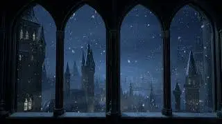 Relaxing Winter Night Ambience at Hogwarts Castle with Snowfall Sounds Ideal for Studying and Rest