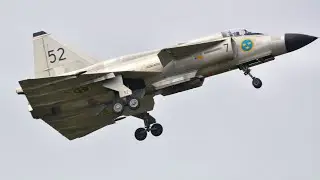 Landing:  Historic Flight Saab AJS 37 Viggen J29 Tunnan J32 Lansen J35 D Draken - SweAF 2024