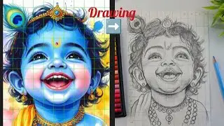 How To Draw Cute Little Krishna Drawing, Little Krishna Drawing Step By Step (Outline Tutorial)