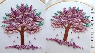 Cherry blossom tree embroidery 🌸 French knot flowers | Embroidery pattern for beginners.