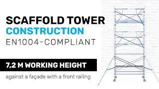 EN1004-compliant construction of a mobile scaffold against a fa&ccedil;ade with a front railing