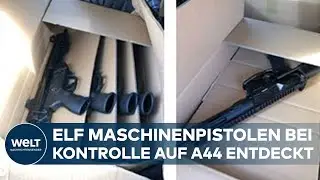 BEDENKLICHER WAFFENFUND AUF DER A44: Polizei stoppt Pkw und findet Maschinenpistolen mit Munition