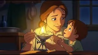 Mother lighting a small oil lamp, warm glow, emotional 