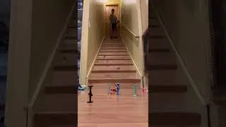 Popdart trickshot down the stairs #trickshot #funny #discgolf #basketball #fun