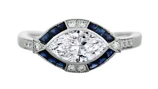 ES1195 Horizontal Marquise Diamond Art Deco Engagement Ring