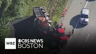 Dump truck carrying asphalt crashes on I-495 in Chelmsford, Massachusetts