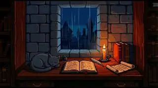 1 Hour Wizard Tower Library at Midnight │ Cozy Dungeon Synth & Rain for Study / Sleep / D&D