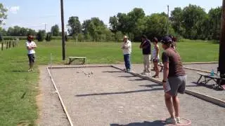 Kirk pointing @ Zanesfield Petanque Club 7/29/12