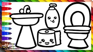 Drawing and Coloring a Bathroom 🚽🧻💦🧼🚰🌈 Drawings for Kids