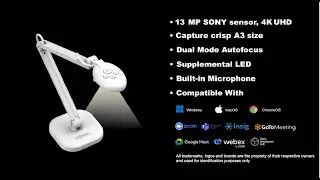 INSWAN INS‑2 4K USB Document Camera &ndash; 13MP, Dual Auto‑Focus, LED Light and Microphone - Mac/Win/iPad