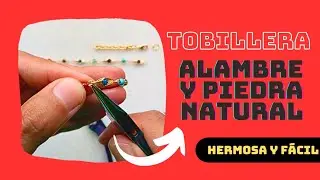 Tobillera de piedras natural multicolor y alambre dorado