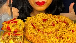 ASMR EATING MAGGI MASALA NOODLES & VEG SPRING ROLL | ASMR NOODLES EATING SHOW | MUKBANG ASMR